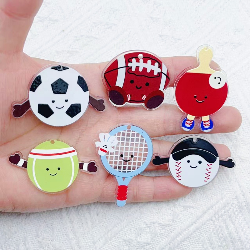 Badminton Date - 10 個アクリルラグビーフットボールバドミントンラケットチャームブレスレットキーチェーンネックレスペンダント DIY ジュエリー作成アクセサリー