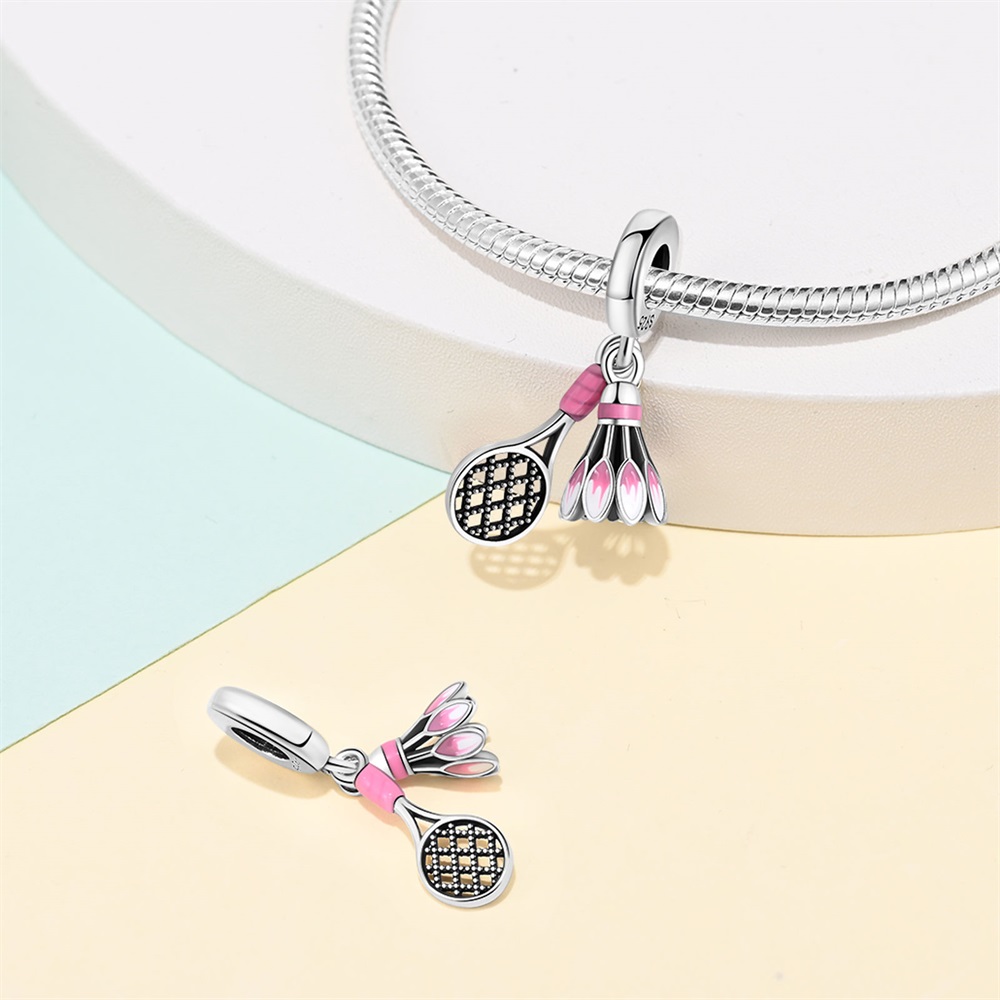 メッキ925シルバー製スポーツバドミントンチャーム、オリジナ - Badminton Date のレビューと価格